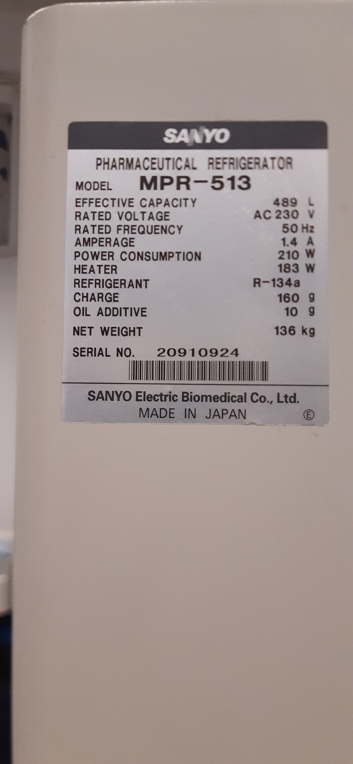 Sanyo Medicool MPR-513 Pharmaceutical Refrigerator, Refurbished - Image 6